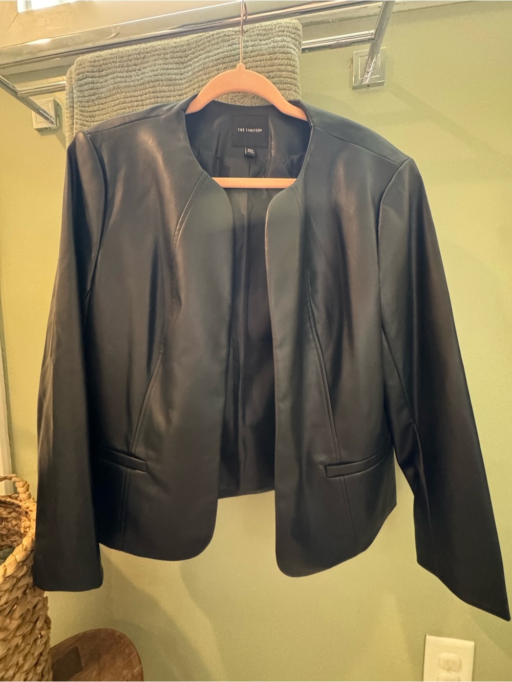 The Limited Black Faux Leather Collarless Blazer